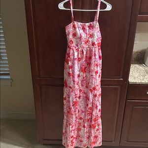 Pink & Red Floral Maxi Dress - Spaghetti Strap